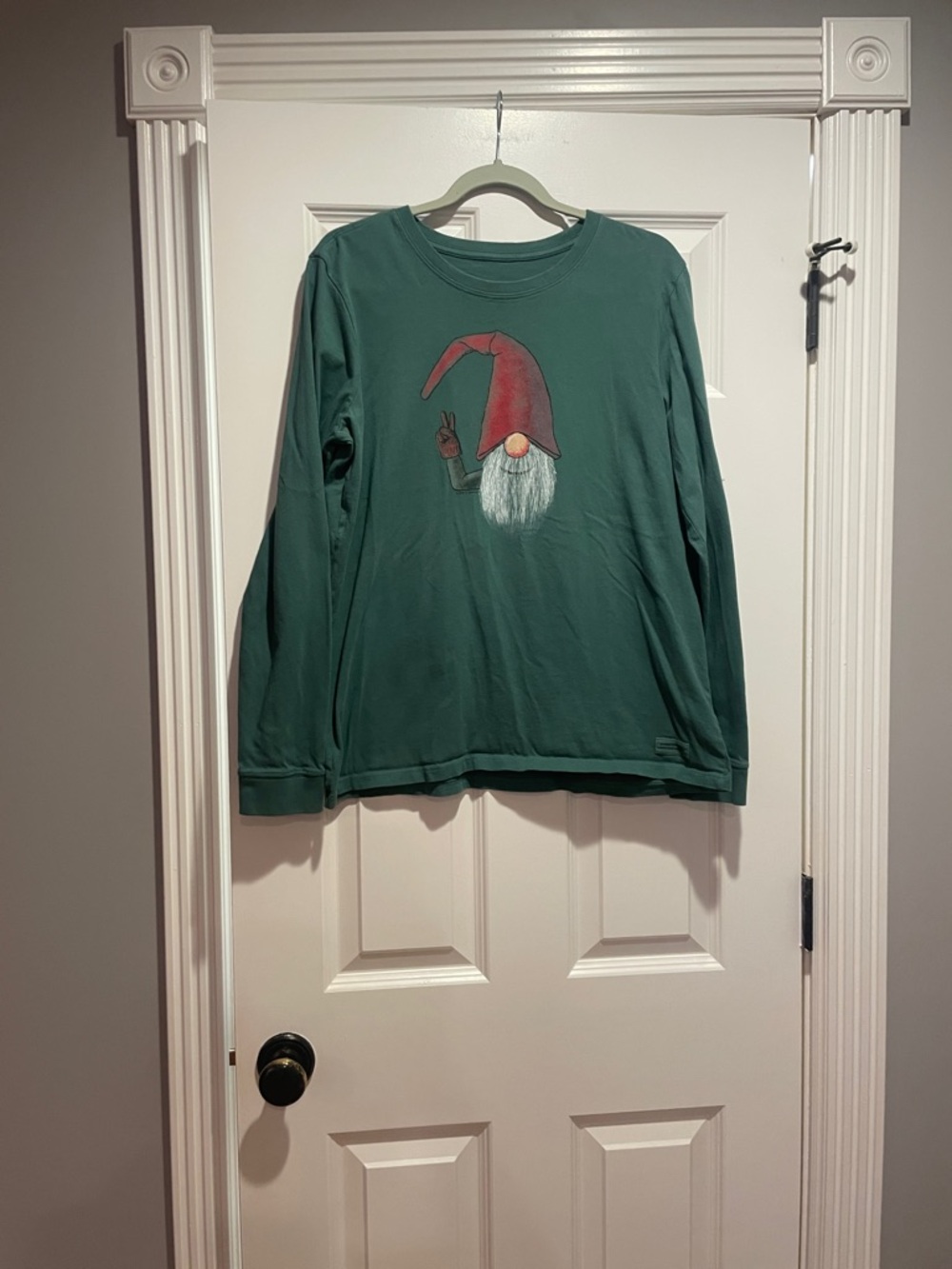 Life Is Good Forest Green Long Sleeve Tee with Red Gnome